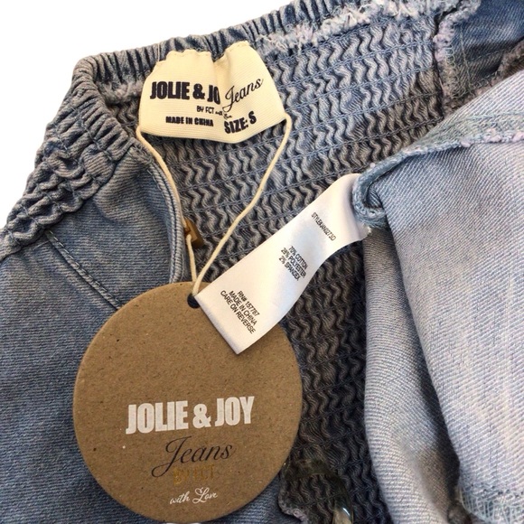 Jolie & Joy Womens Denim Tube Top Small NWT Embroidered Smocked Back - Picture 7 of 7